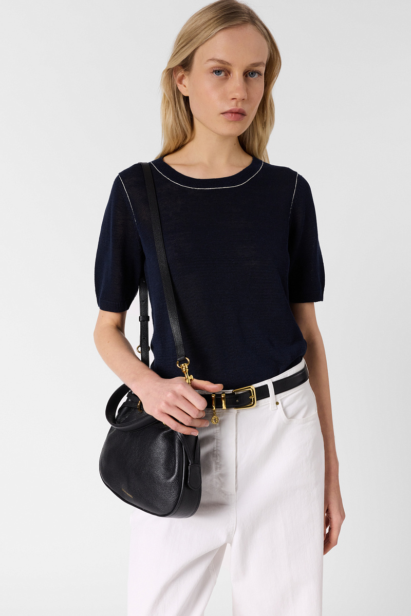 LOUMIA - Синий джемпер с укороченными рукавами из смесового льна