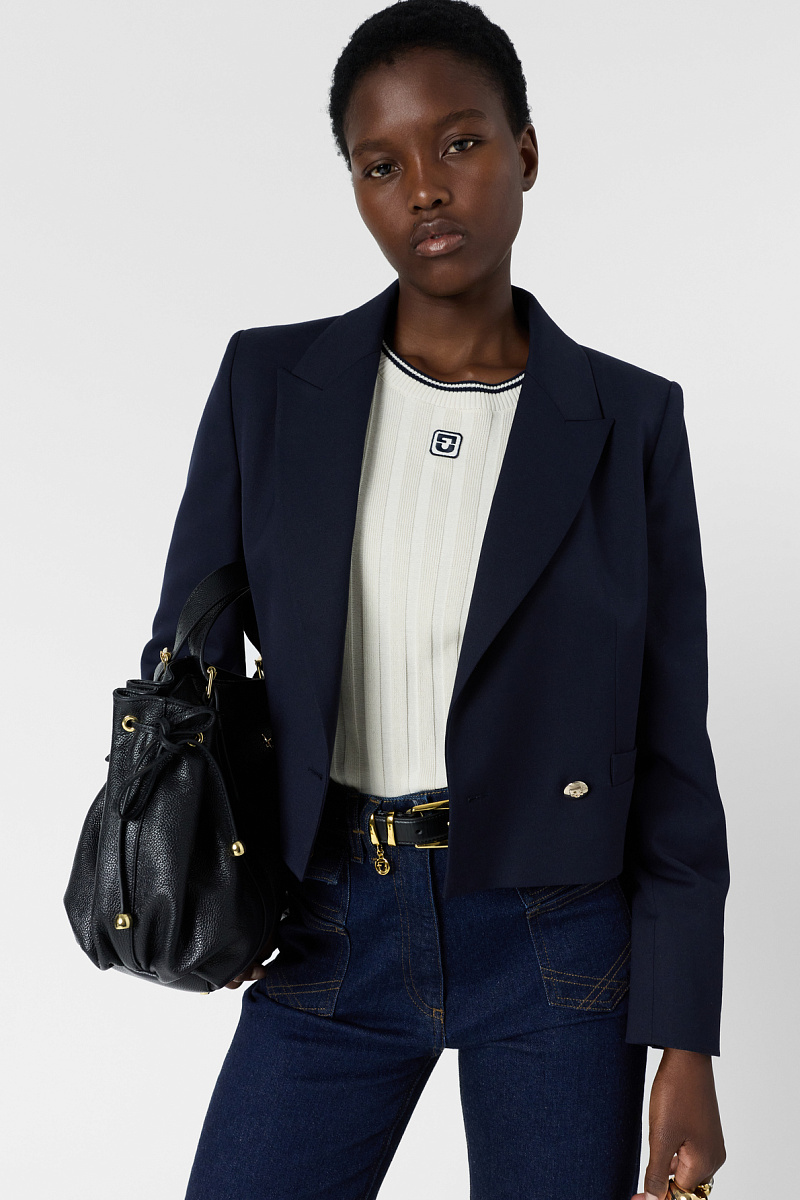 LYRA - Белый ребристый джемпер с короткими рукавами