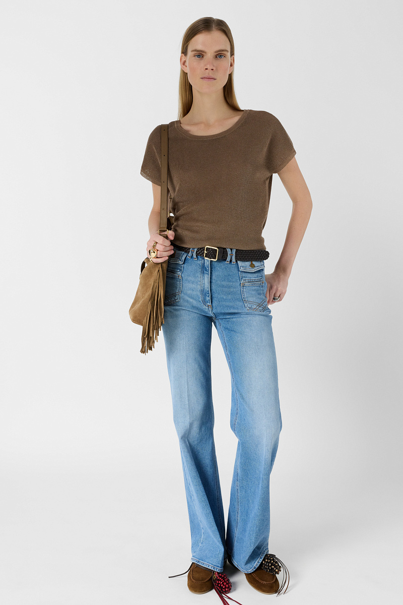 Коричневый джемпер с коротким рукавом  из трикотажа