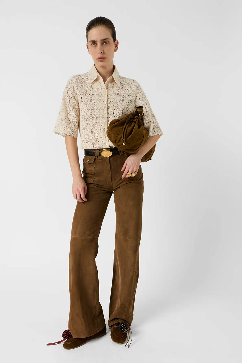 CAYLIE - Бежевая рубашка из гипюрового кружева с короткими рукавами