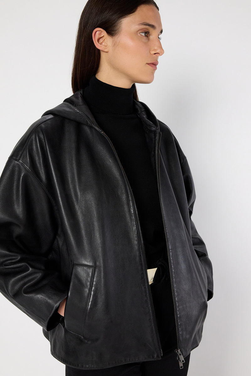 NABILA - Кожаная куртка оверсайз с капюшоном