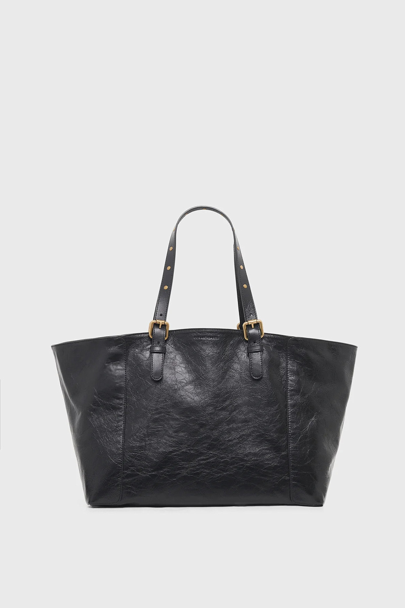 SIMPLE BAG - Черная сумка-тоут из кожи с мятым эффектом