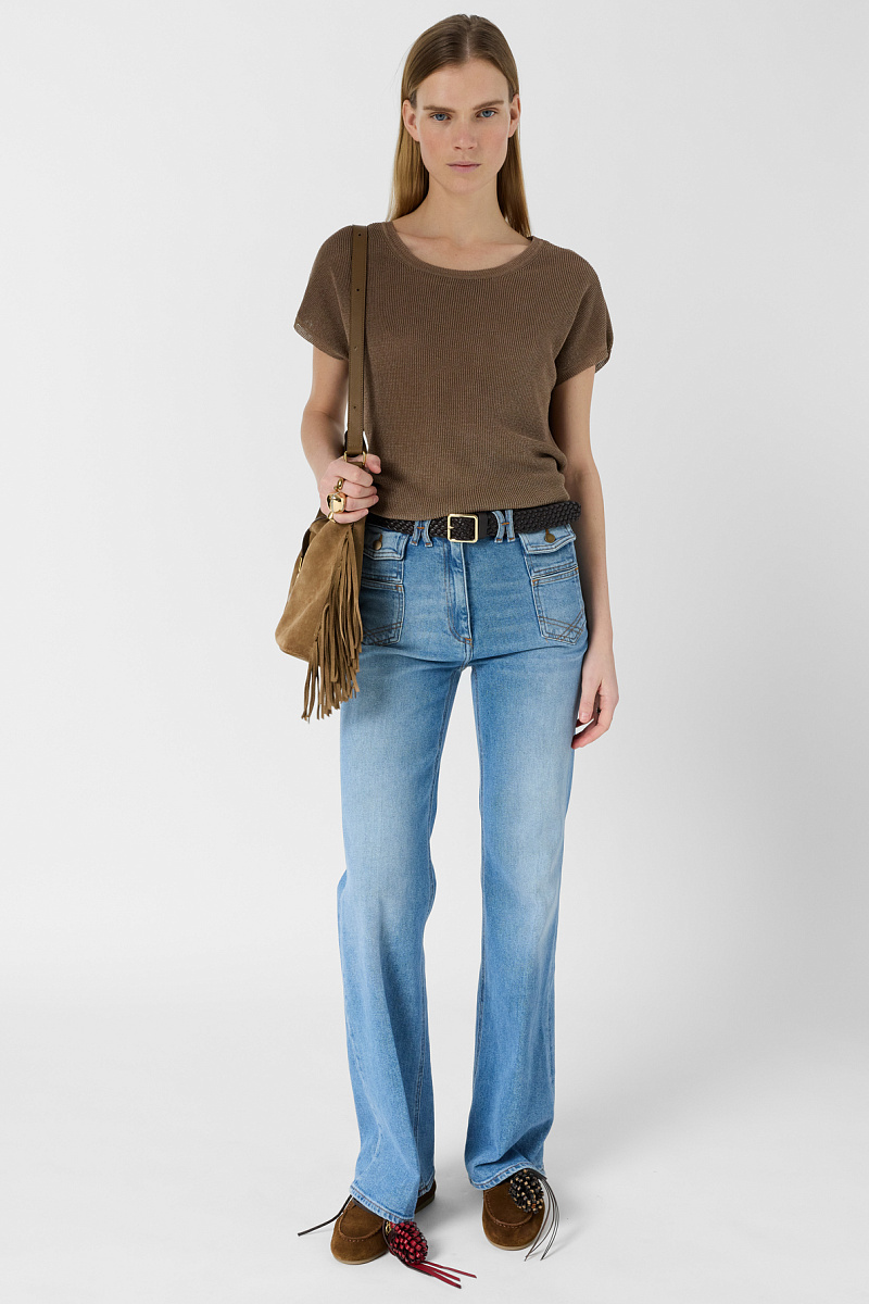 Коричневый джемпер с коротким рукавом  из трикотажа