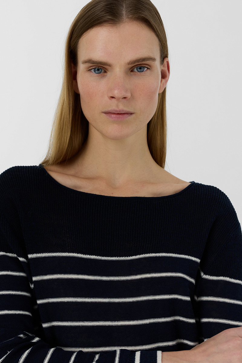 LEVIA - Синий джемпер из смесового льна свободного кроя