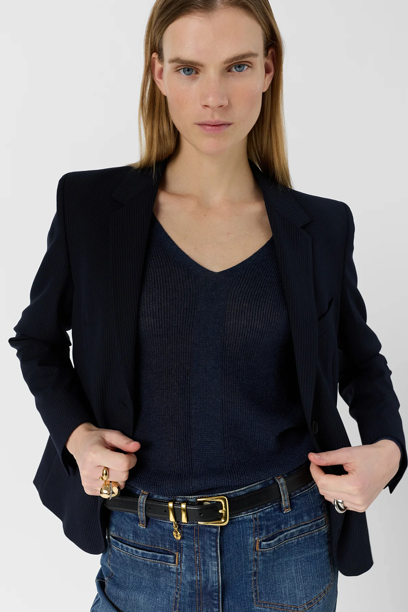 LAYLA - Синий вязаный свитер с V-образным вырезом