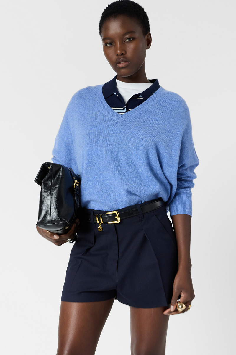 LENAE - Голубой оверсайз пуловер из кашемира с V-образным вырезом