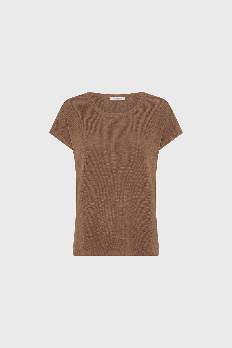 Коричневый джемпер с коротким рукавом  из трикотажа