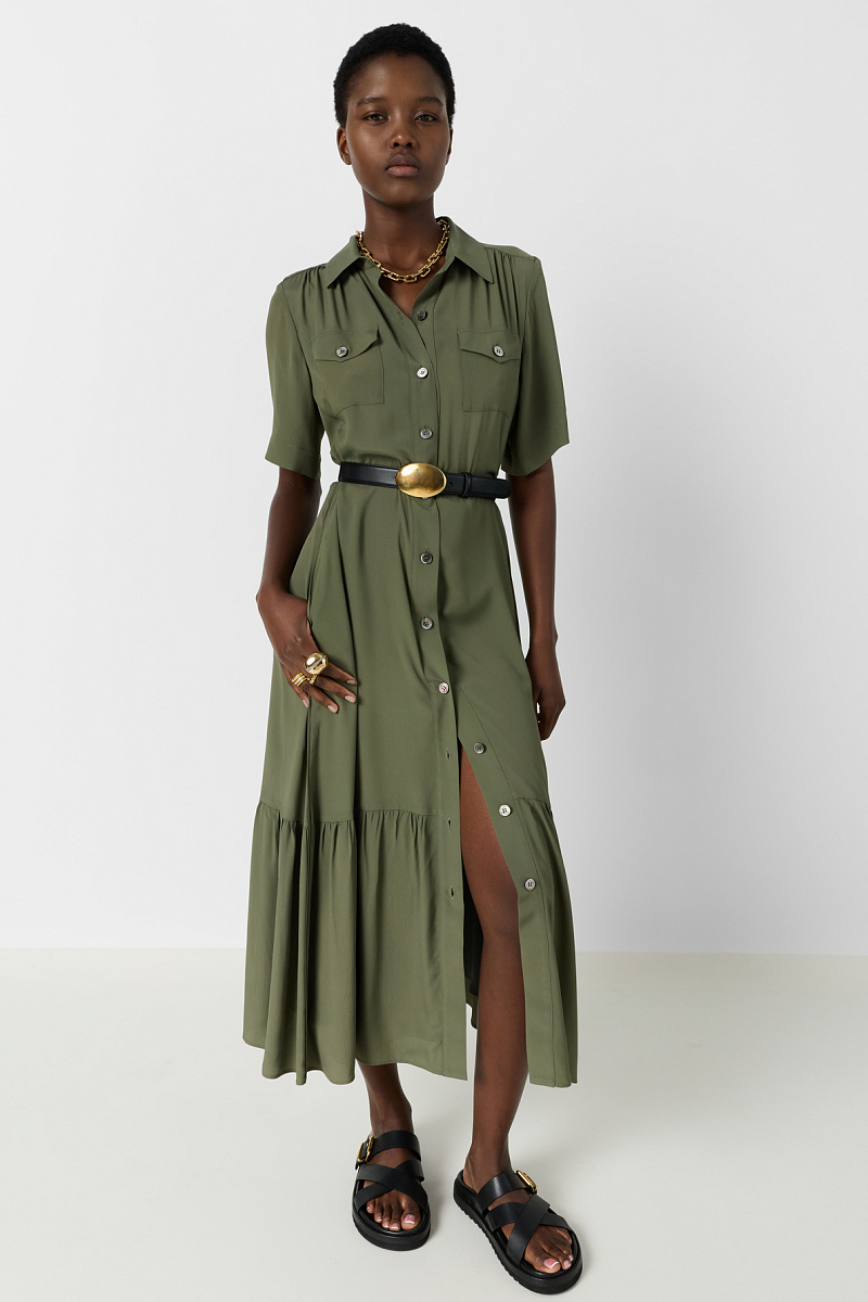 RAINA - Платье-рубашка расклешенного кроя в цвете хаки
