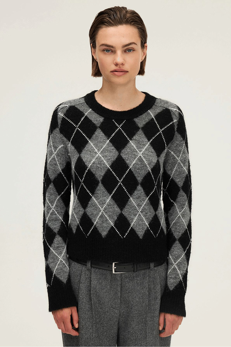 ELEANA - Свободный джемпер с контрастными ромбами