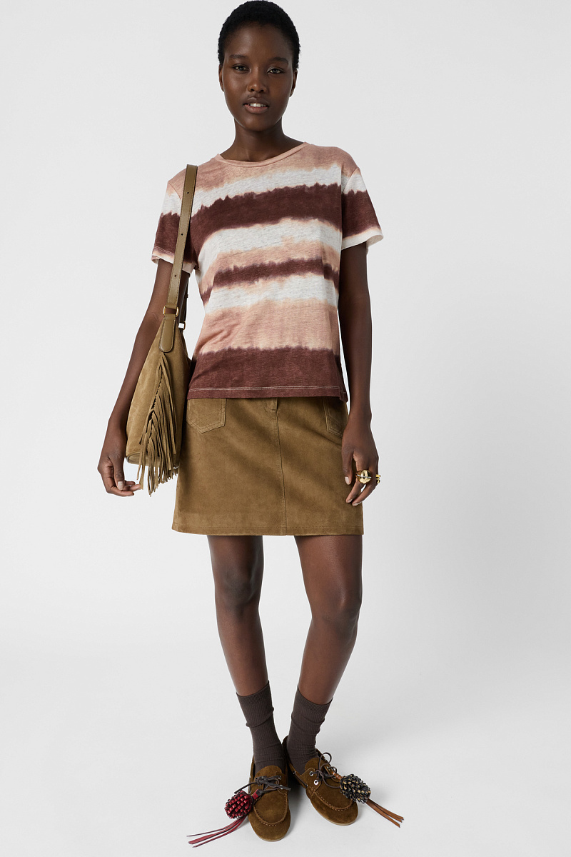 MABINTY - Бежевая льняная футболка с эффектом тай-дай