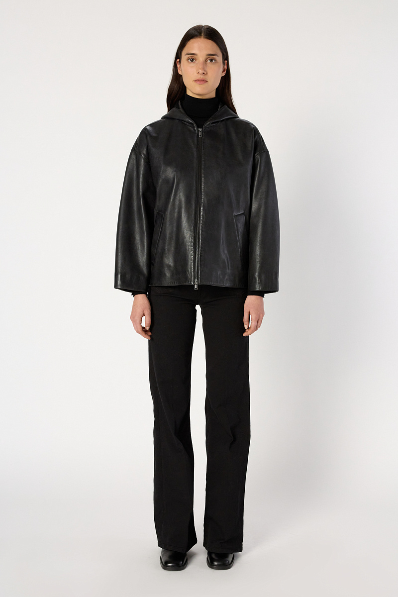 NABILA - Кожаная куртка оверсайз с капюшоном