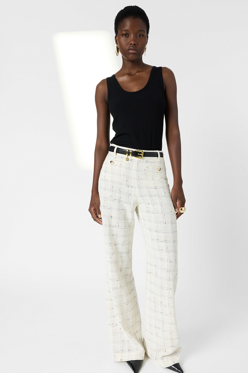 ARIELA - Твидовые брюки в цвете экрю с широкими брючинами