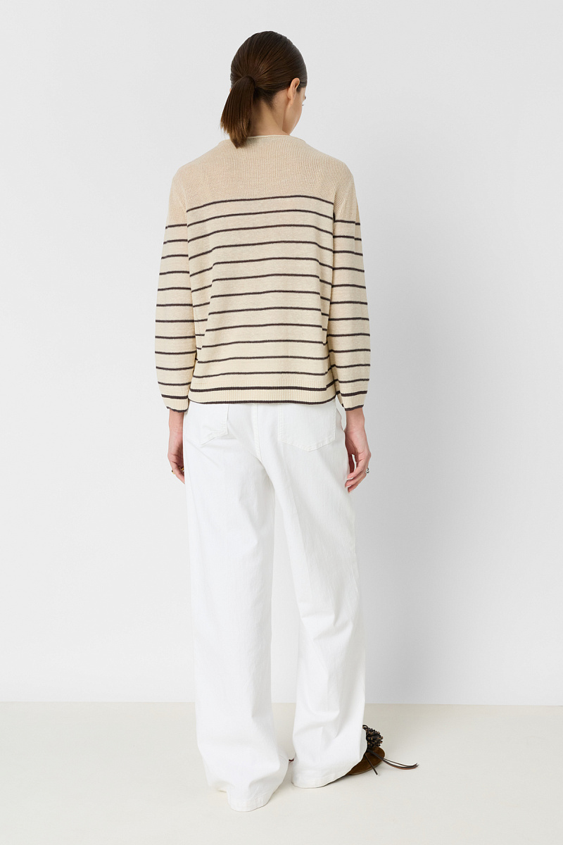 LEVIA - Бежевый джемпер из смесового льна свободного кроя