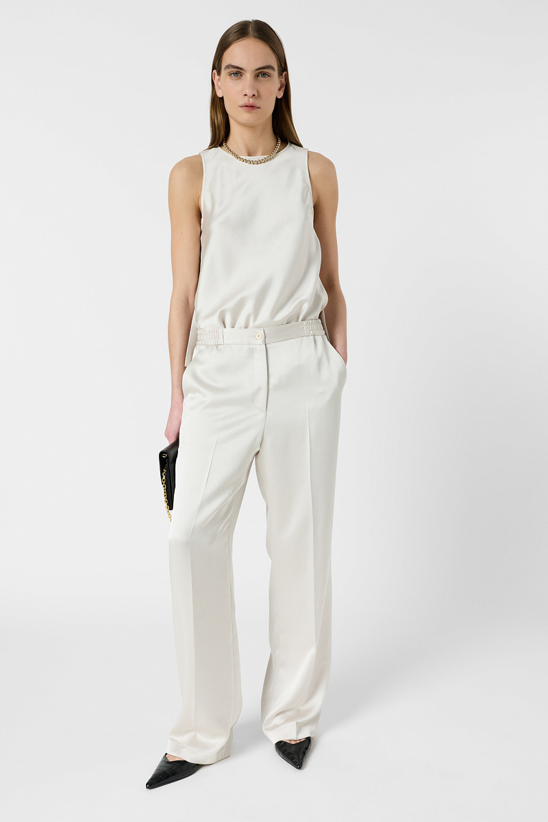 AMELYA - Свободные атласные брюки белоснежного цвета