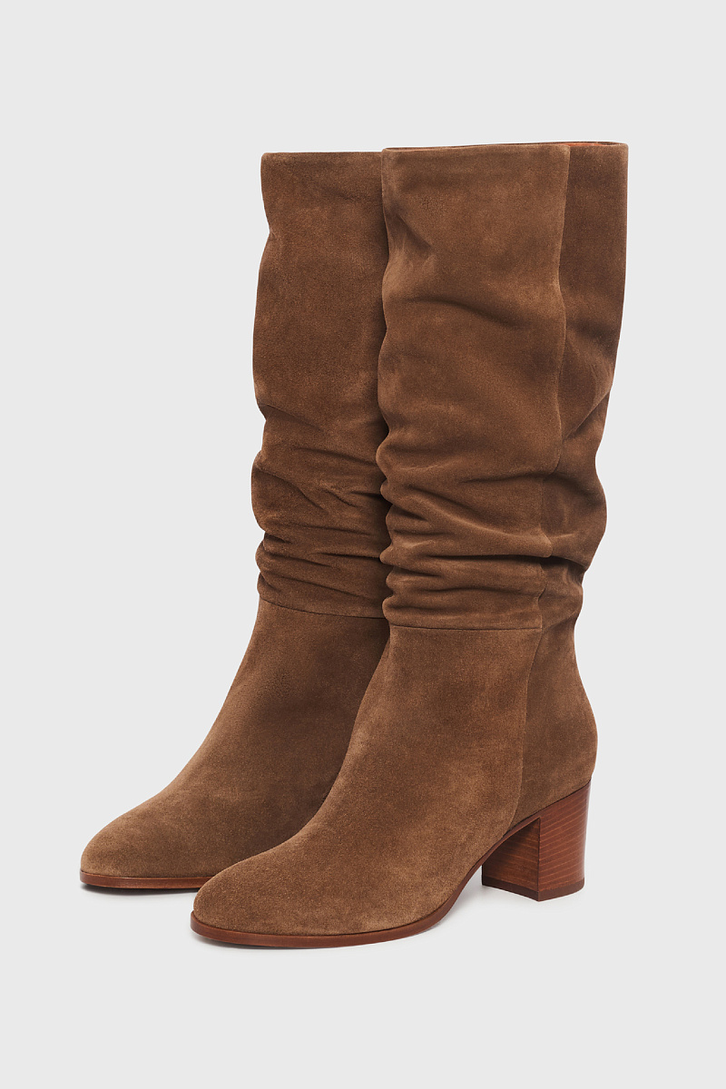 TINA - Коричневые замшевые сапоги на каблуке