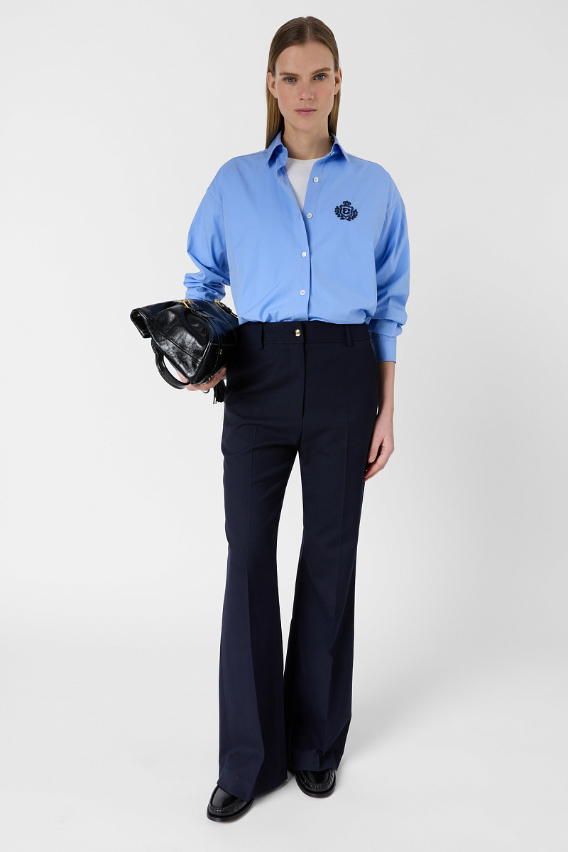 Костюмные брюки прямого кроя темно-синего цвета