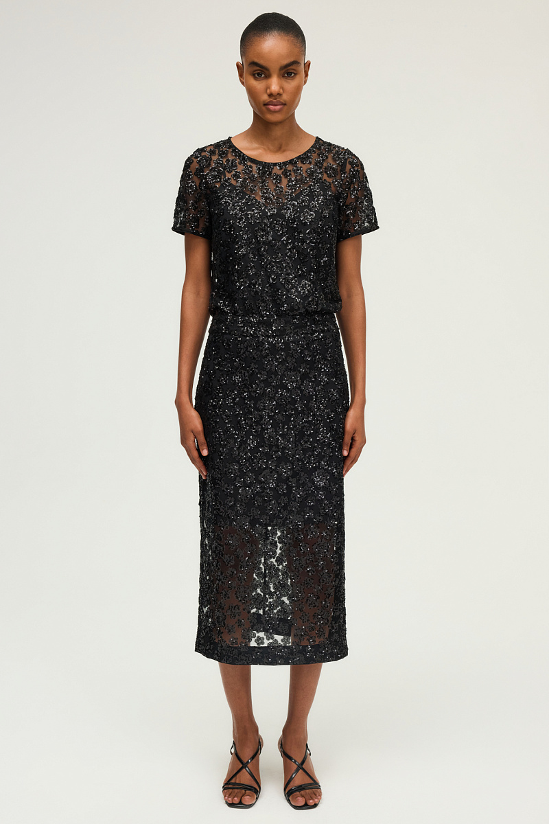 BLANCHE - Юбка-миди с пайетками в виде цветов