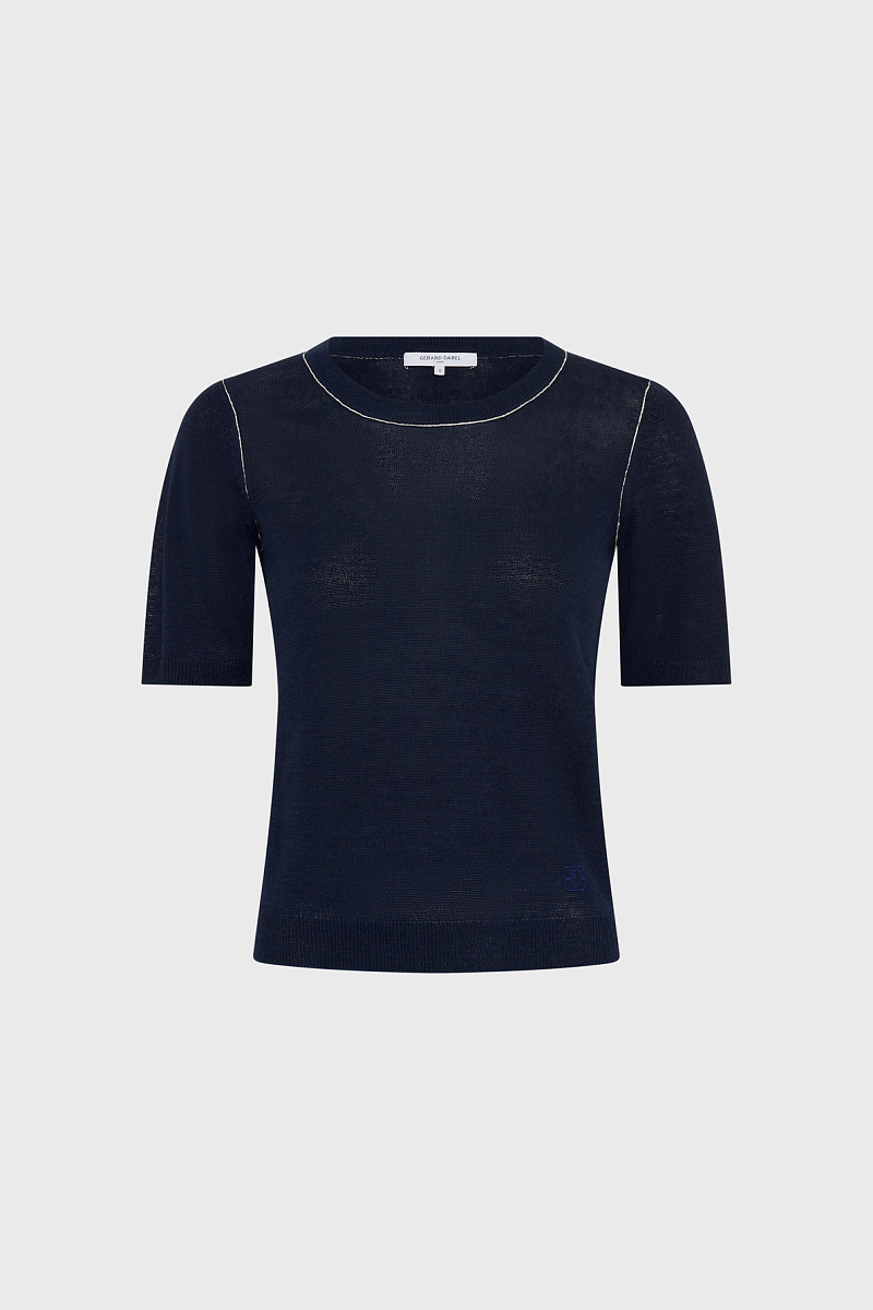 LOUMIA - Синий джемпер с укороченными рукавами из смесового льна