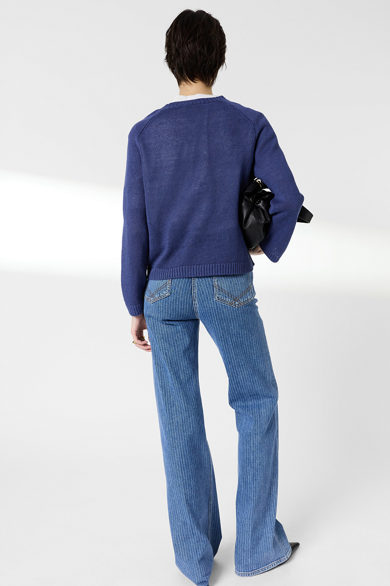 LAURANNA - Синий пуловер из льна с круглым вырезом