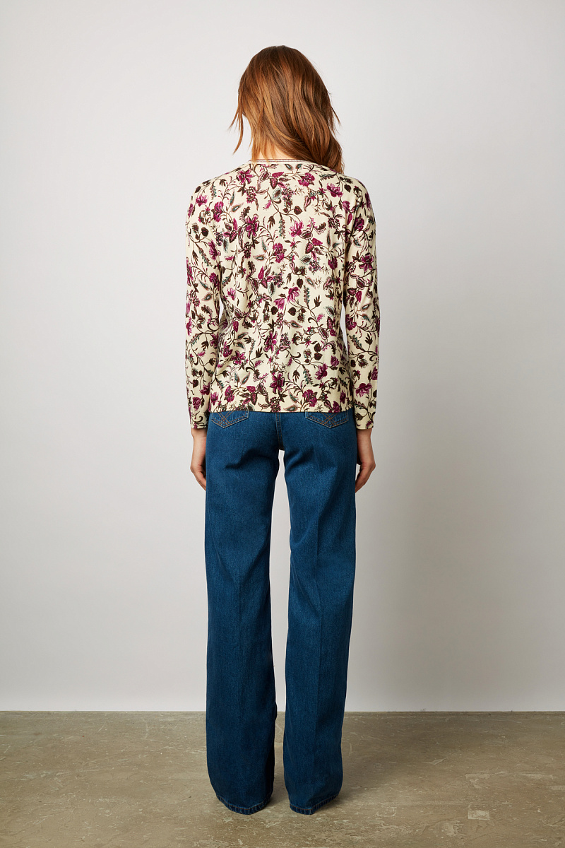 LINSEY - Пуловер из тонкой шерсти с V-образным вырезом и цветочным принтом