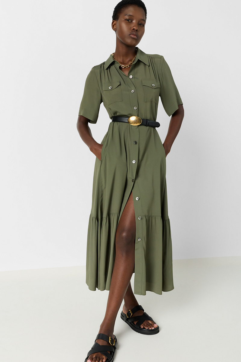 RAINA - Платье-рубашка расклешенного кроя в цвете хаки