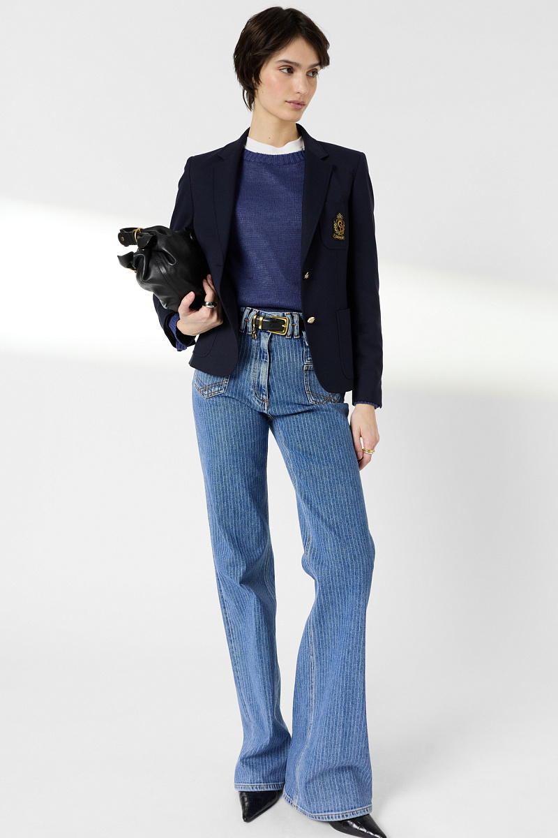 LAURANNA - Синий пуловер из льна с круглым вырезом