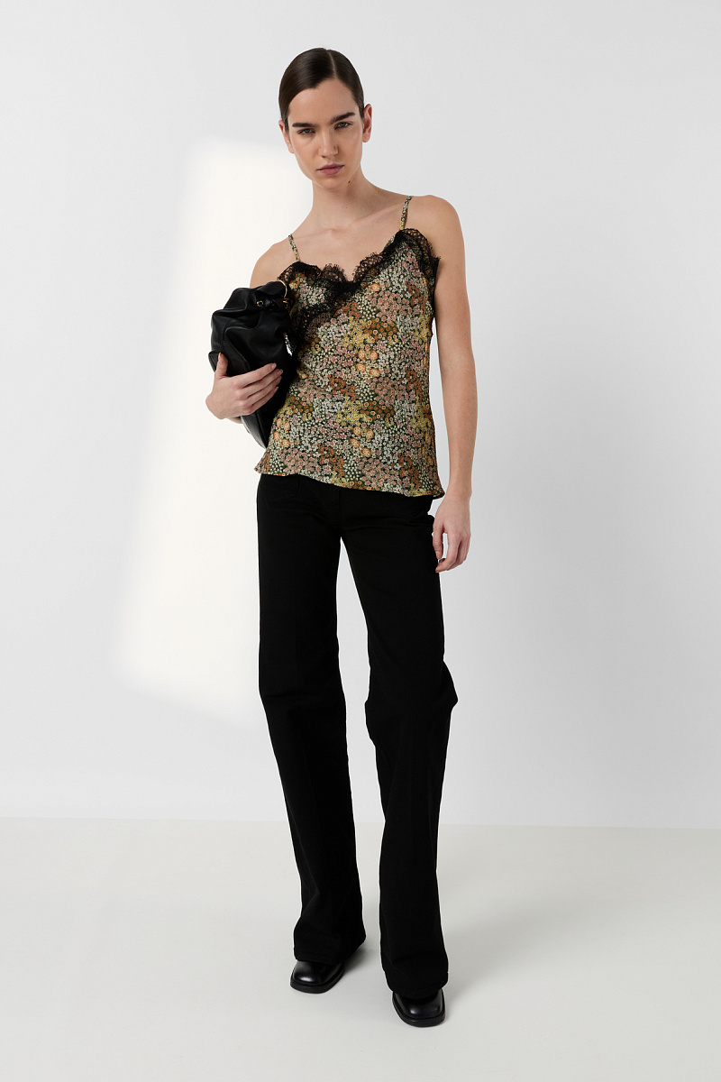 CHESSA - Кружевной топ с тонкими бретелями и цветочным принтом