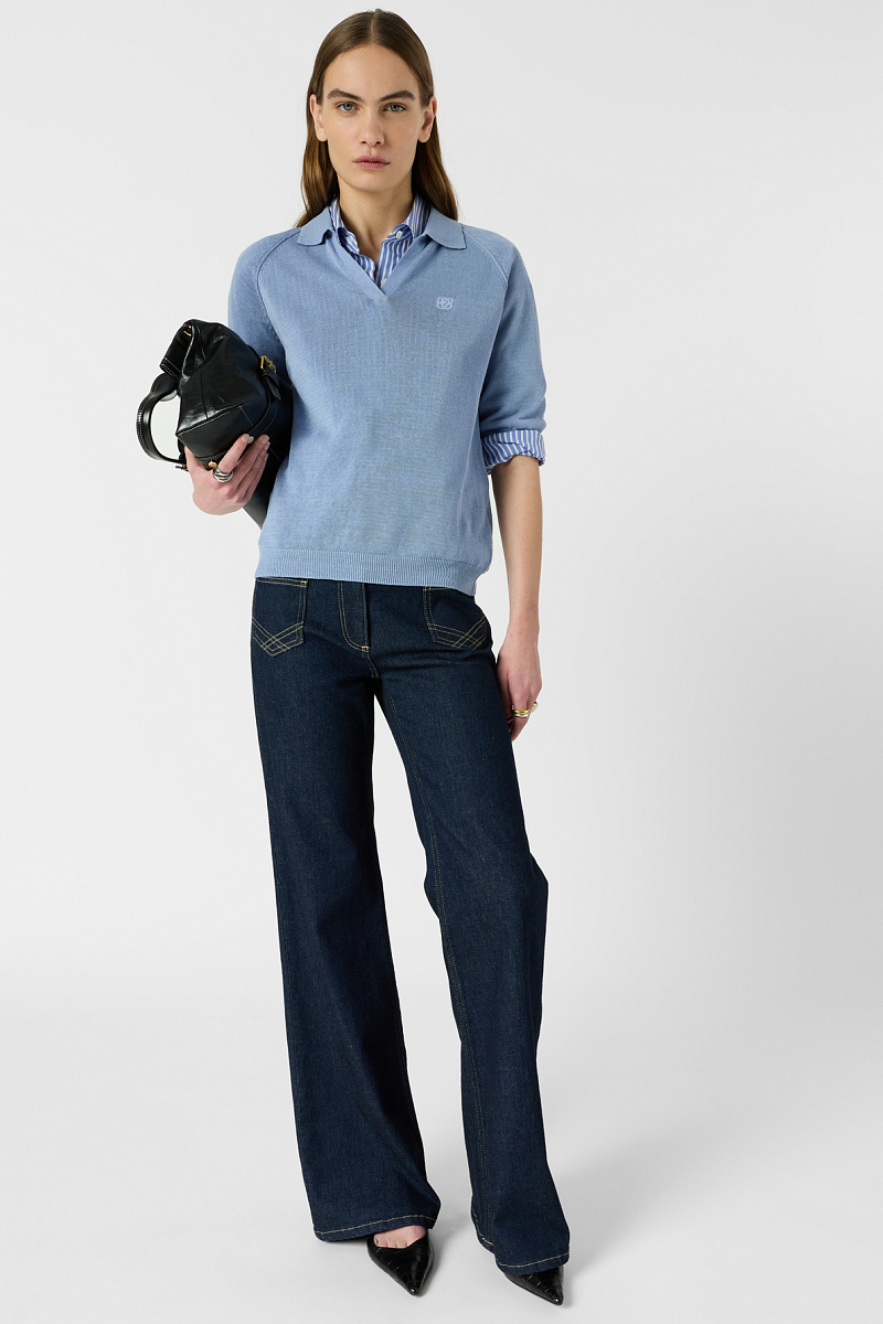 LOULA - Голубая рубашка-поло из трикотажа