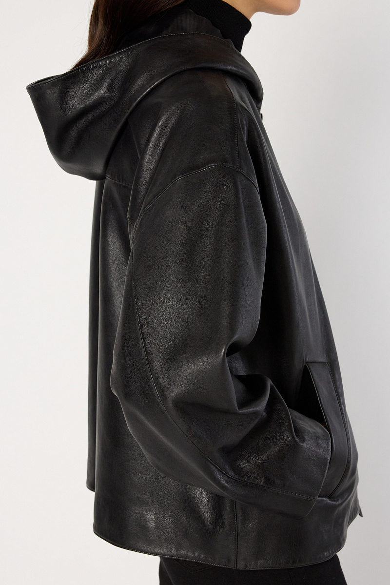 NABILA - Кожаная куртка оверсайз с капюшоном