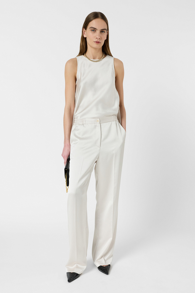 AMELYA - Свободные атласные брюки белоснежного цвета