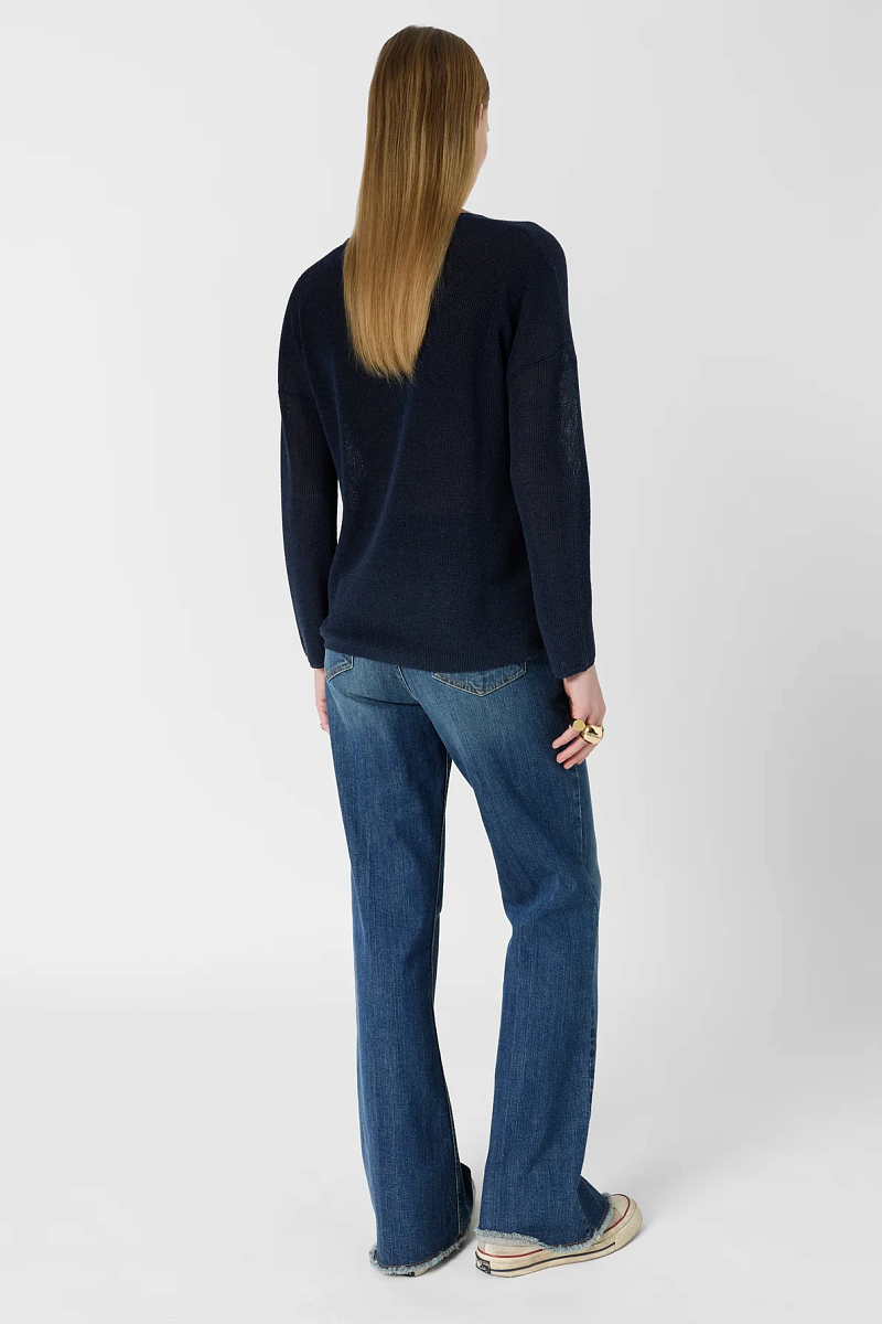 LAYLA - Синий вязаный пуловер с V-образным вырезом