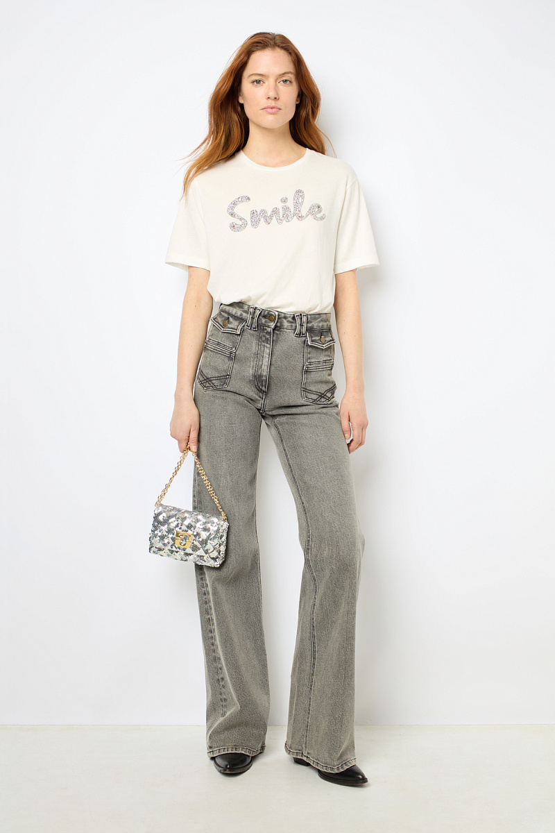 AZEL - Футболка с надписью "Smile" со стразами