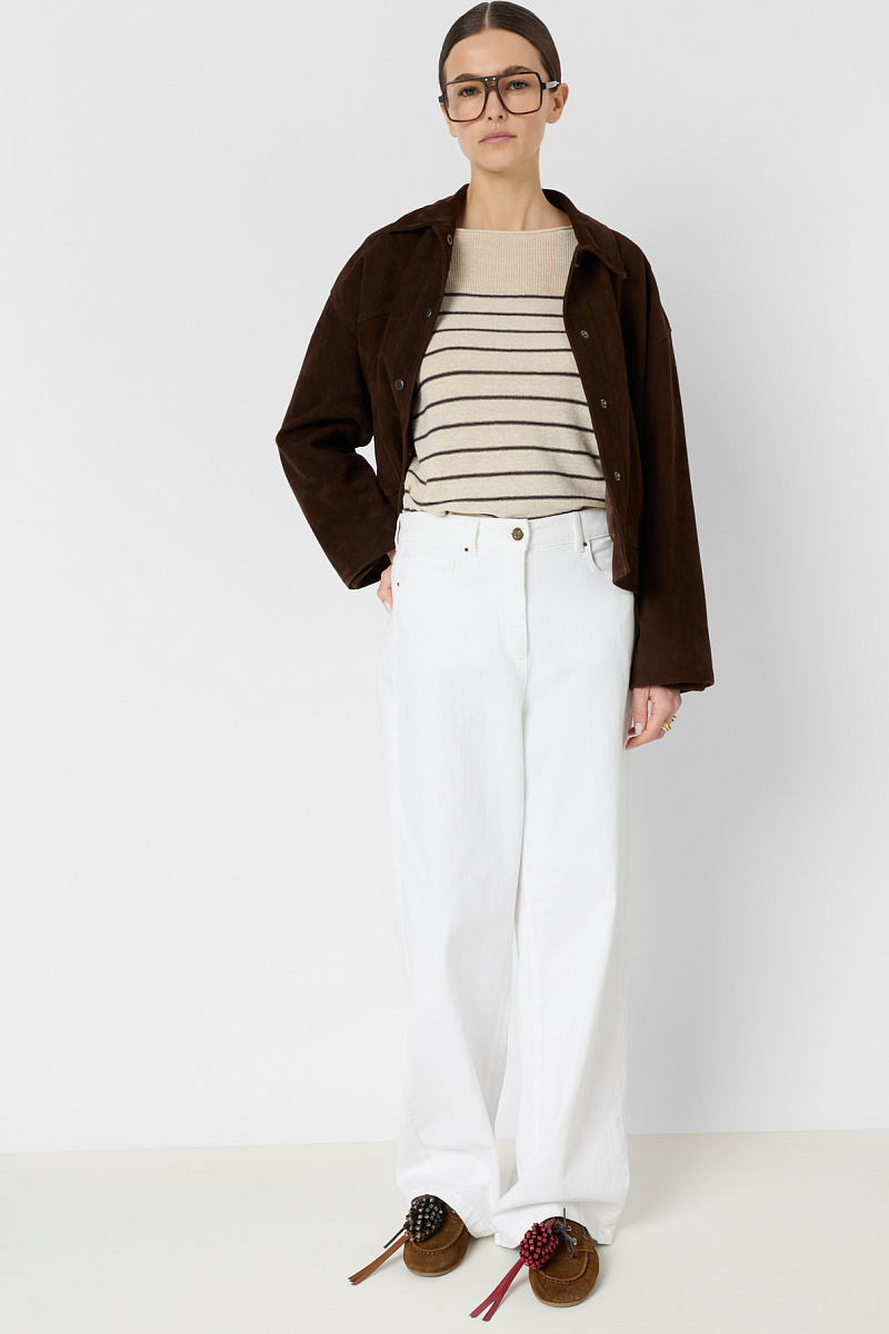 LEVIA - Бежевый джемпер из смесового льна свободного кроя