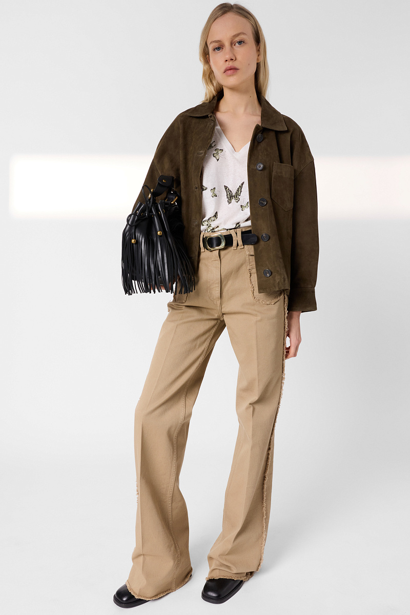 MAKEDA - Белая футболка с бабочками из льна и хлопка