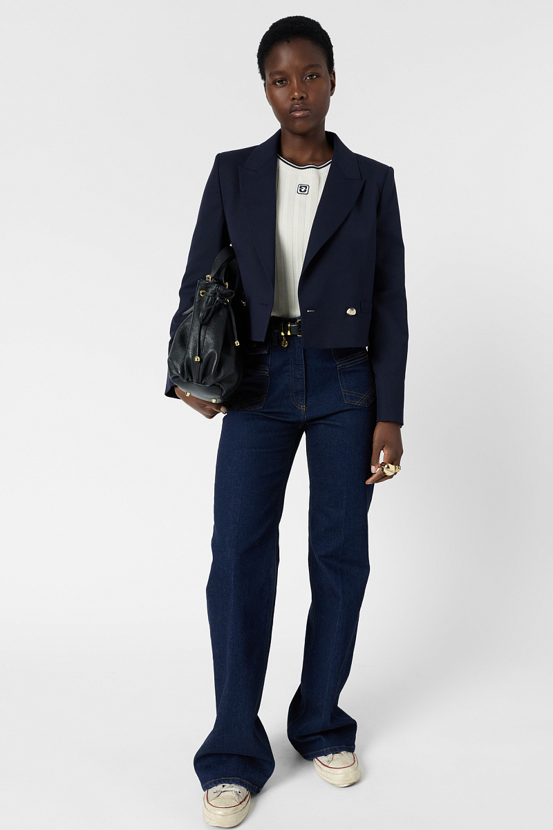 LYRA - Белый ребристый джемпер с короткими рукавами