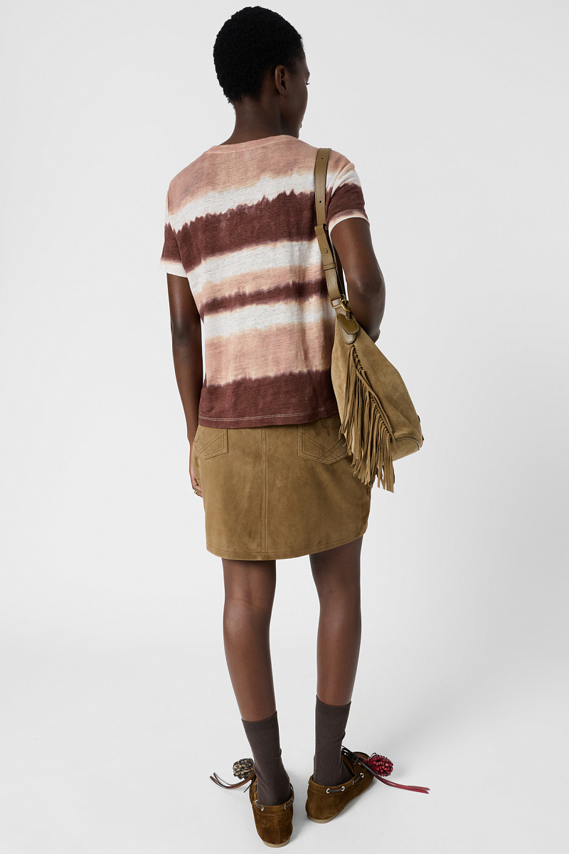 MABINTY - Бежевая льняная футболка с эффектом тай-дай