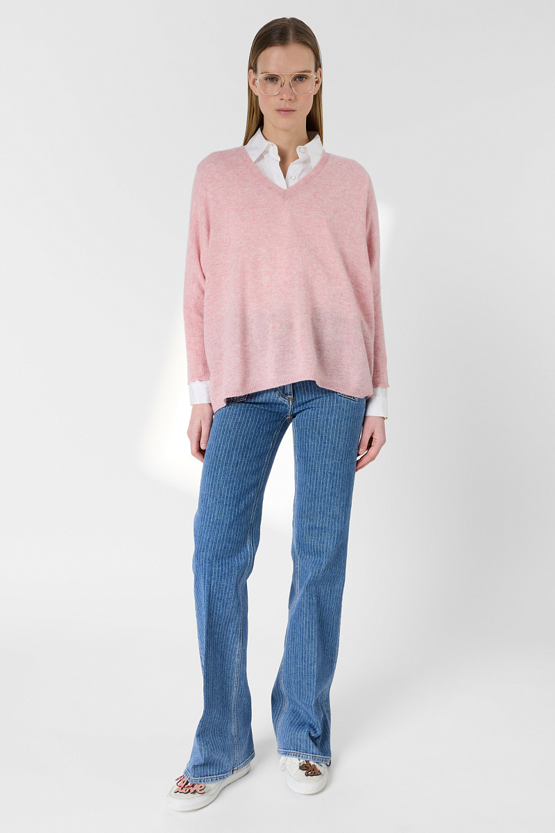 LENAE - Розовый оверсайз пуловер из кашемира с V-образным вырезом