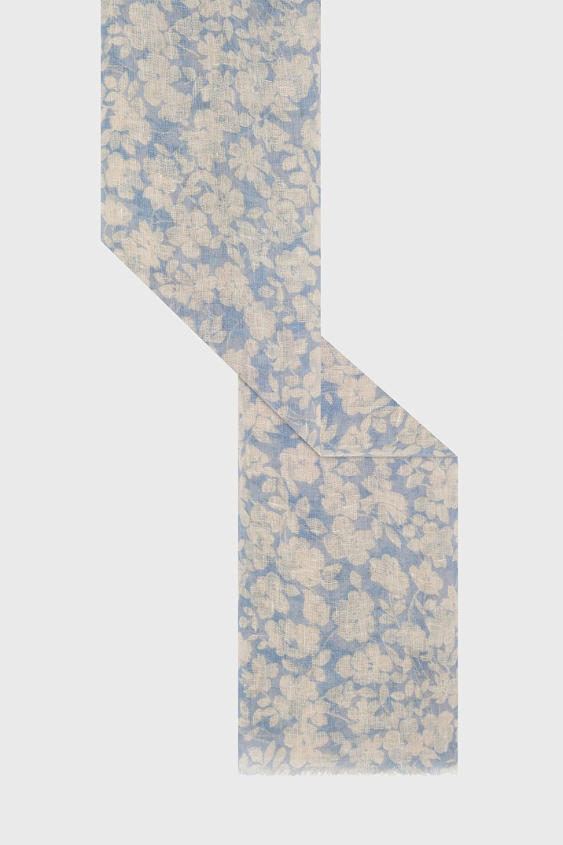 DALIA - Голубой льняной палантин с цветочным узором