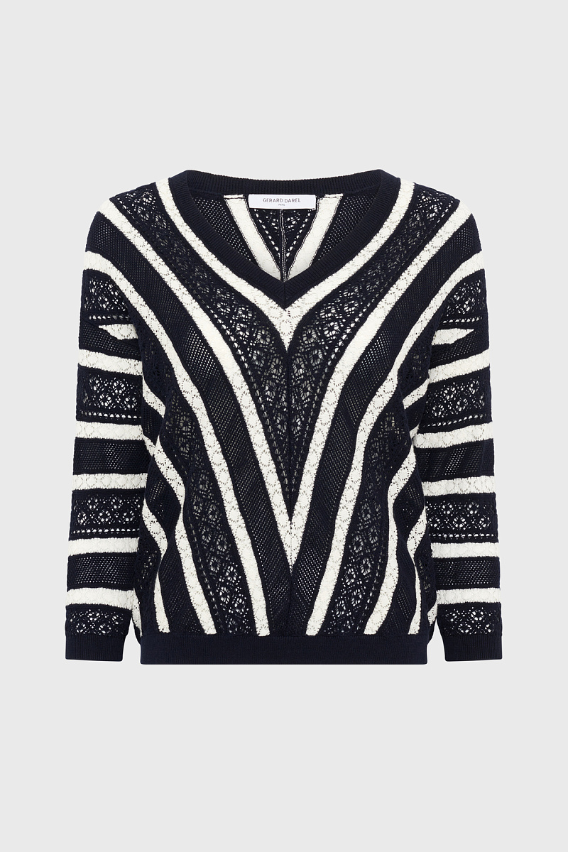 LORETTA - Черный кружевной свитер с контрастными полосами