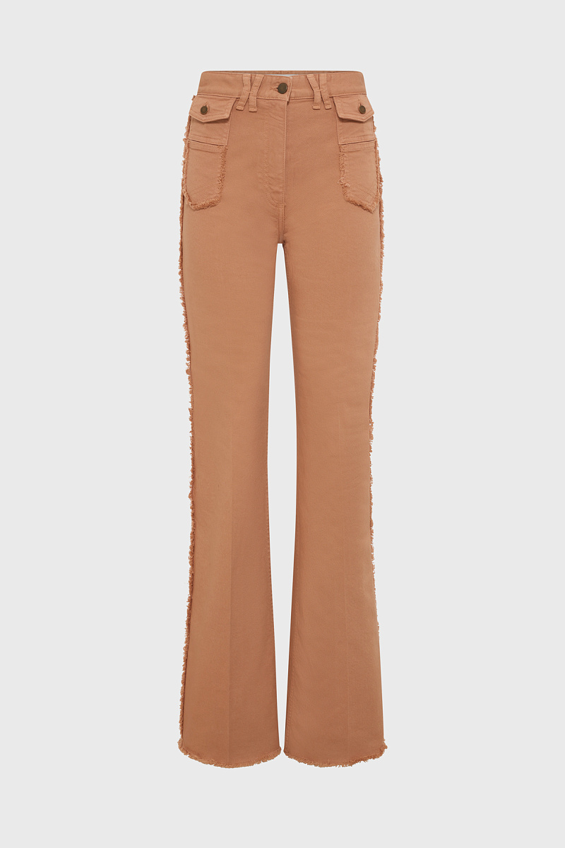 ANNA - Джинсы-клеш с бахромой в цвете кэмел