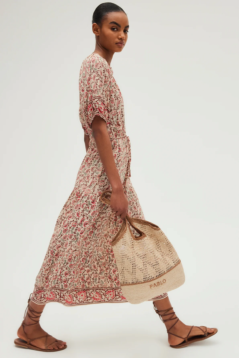 APPLE - Длинное приталенное платье с растительным принтом