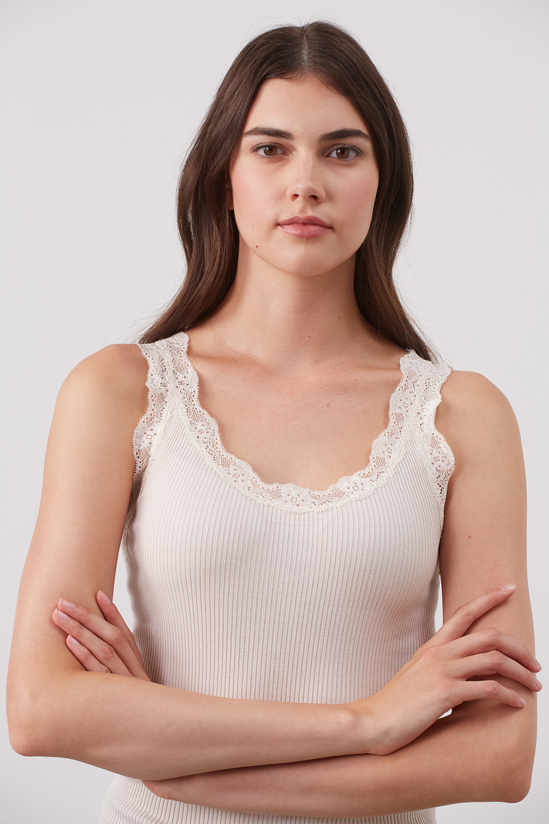 ANAE - Шелковый топ с кружевом в рубчик