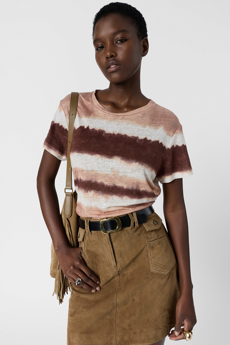 MABINTY - Бежевая льняная футболка с эффектом тай-дай