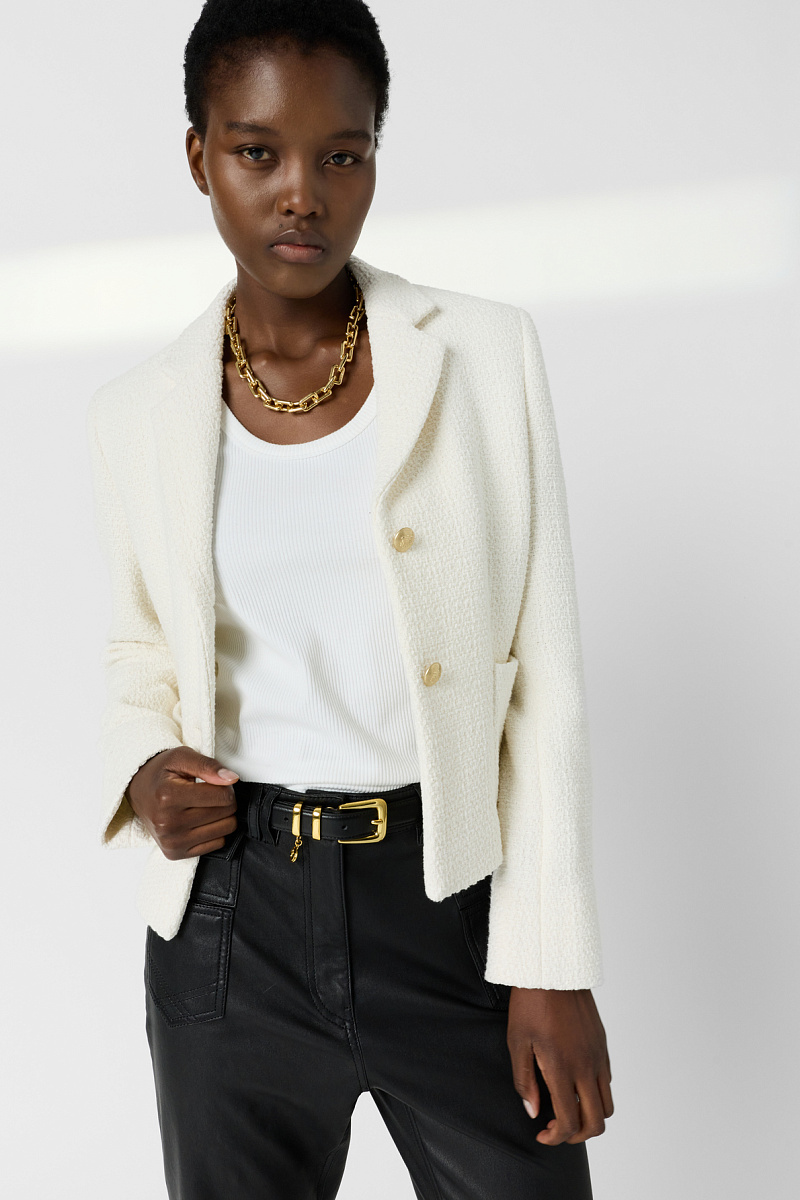 TAHITI - Белый жакет из твида с золотистыми пуговицами