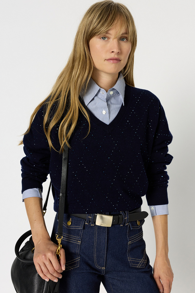 EDWIGE - Шерстяной свитер с V-образным вырезом и стразами