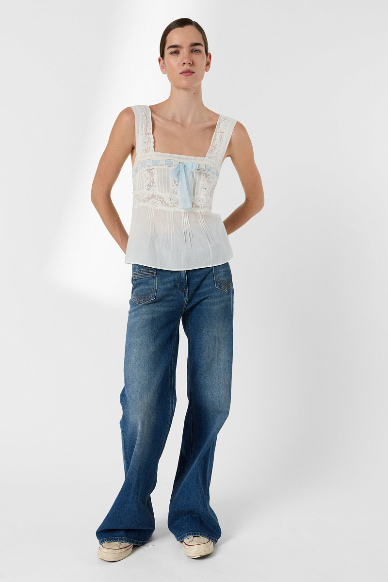 CHAINA - Белый топ с кружевной отделкой