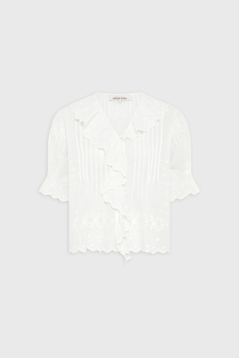 CEYLIA - Белая рубашка из хлопковой вуали с фестончатой оборкой