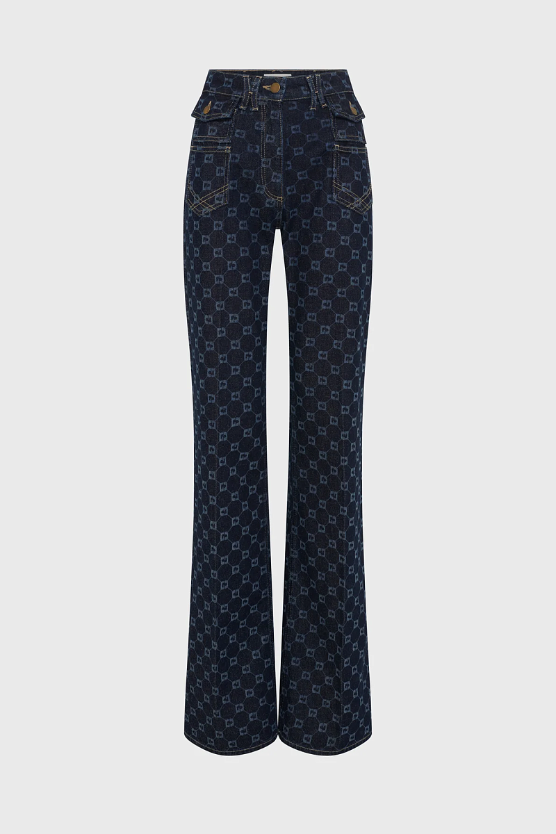 ANNA - Синие расклешенные джинсы с монограммой