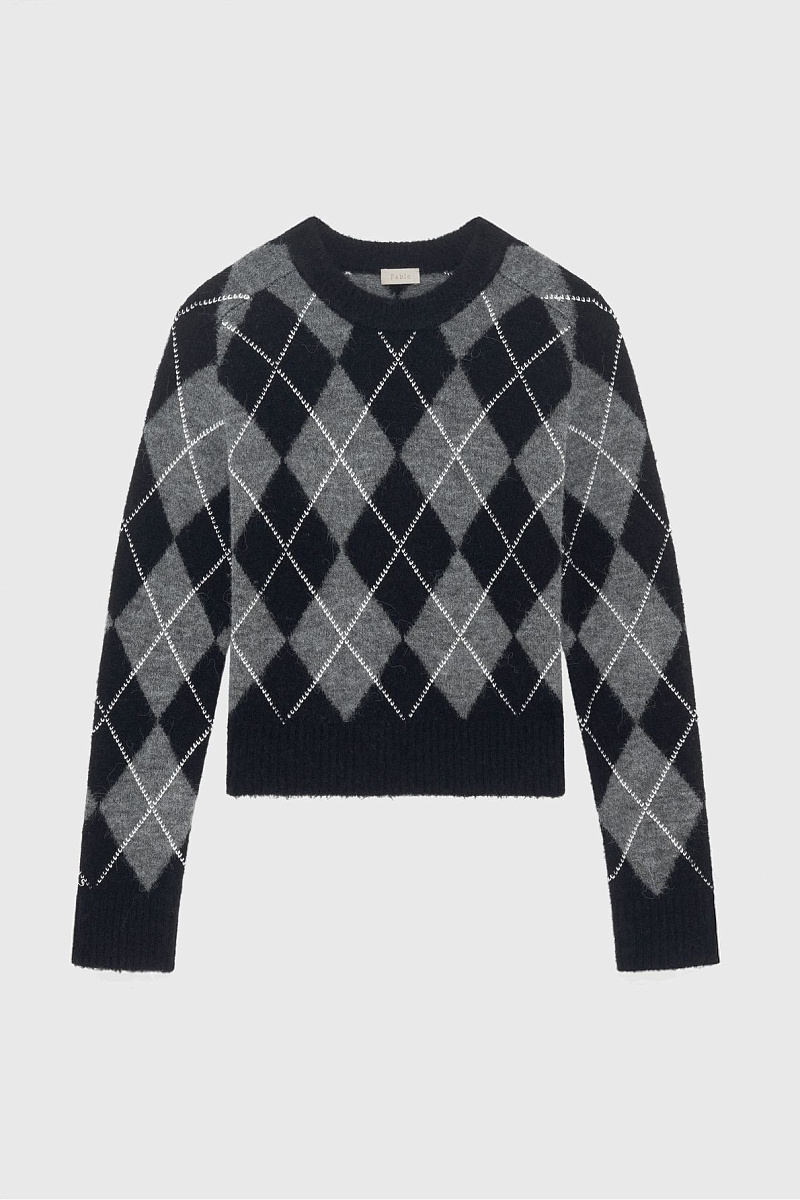ELEANA - Свободный джемпер с контрастными ромбами