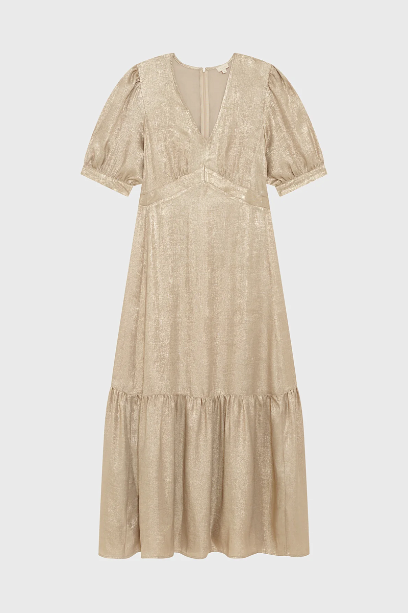 ANDREA - Бежевое длинное летящее платье золотистого цвета